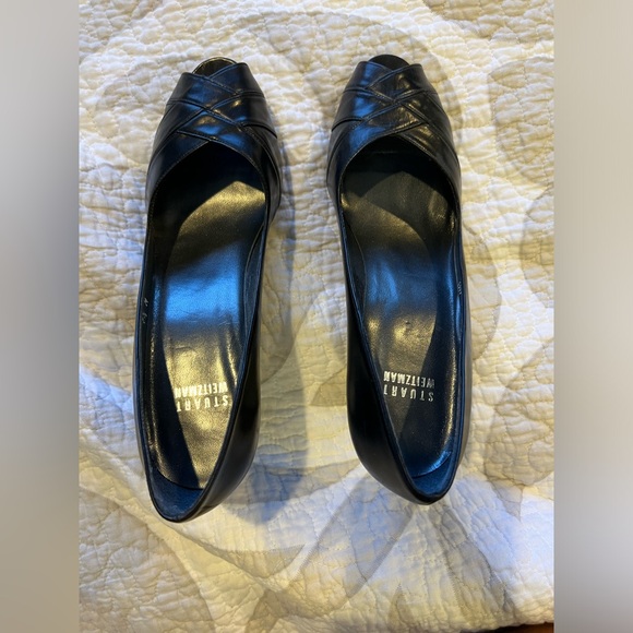 Stuart Weitzman Peep Toe Platform black leather- size 7.5 M - Picture 2 of 6